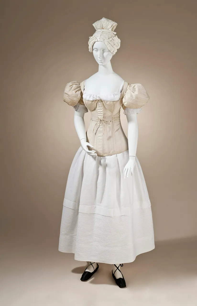 A nineteenth-century corset: busk, lacing, metal eyelets