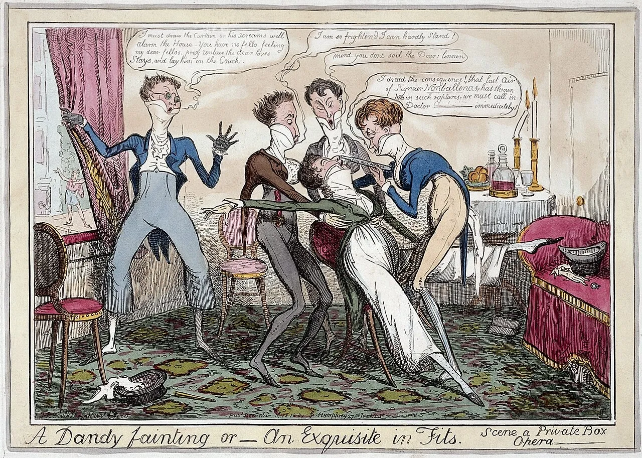 (1) A caricature of a dandy, 1810s